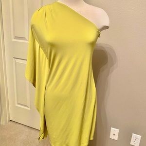 Elegant Calvin Klein one shoulder yellow dress Limelight cocktail sexy gown